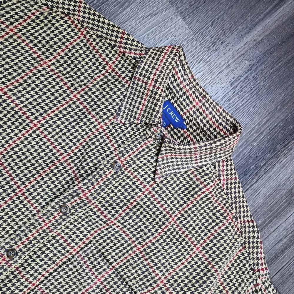 Vintage J Crew Shirt Men Large Oarsman Glen Check 100% Cotton Houndstooth Cotton